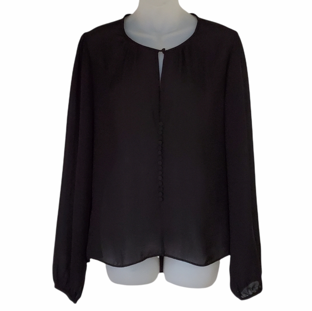 Philosophy Sheer Black Pullover Lonh Sleeve Womens Top Medium